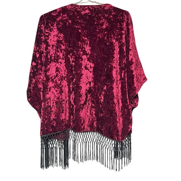 Vintage Y2K Wet Seal Burgundy Crushed Velvet Fringe Open Jacket Boho Chic Party - Picture 4 of 10